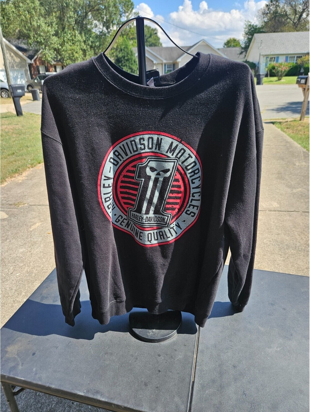Harley-Davidson Men's Shredded #1 Skull Pullover Sweatshirt Black XL